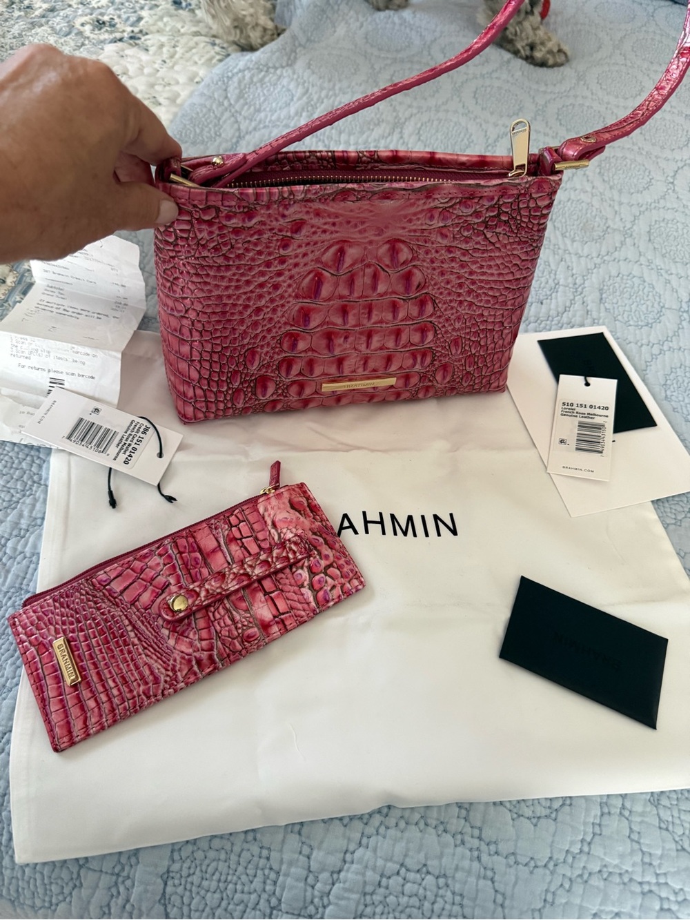 Brahmin Hot Pink Croc-Embossed Leather Crossbody with Wallet